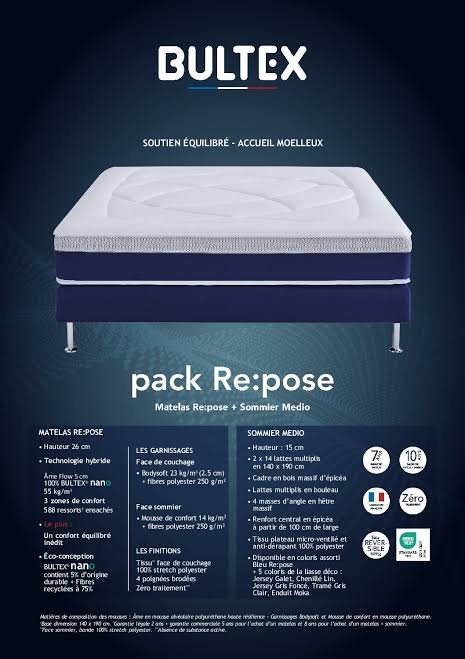 PACK MATELAS + SOMMIER BULTEX 140 CM